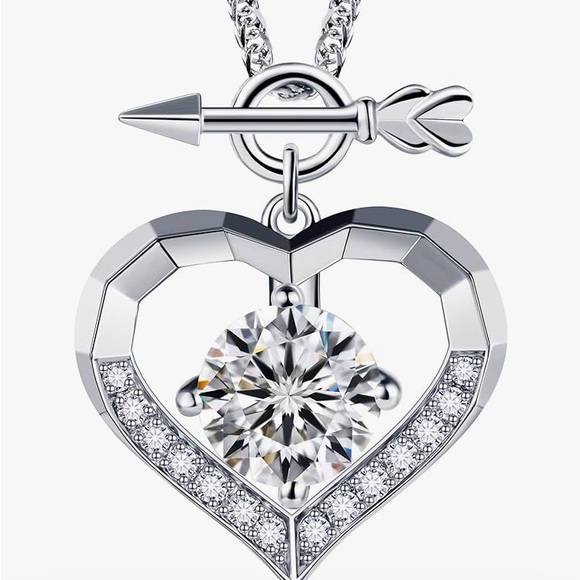 Women,Moissanite Diamond Cupid’s Arrow Heart Necklace 925 Sterling Silver. - Picture 7 of 8